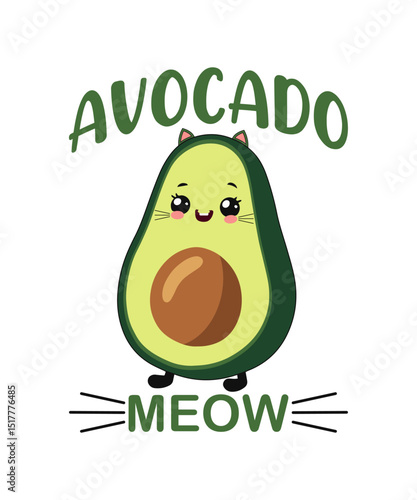 avocado meow graphic vector for printing