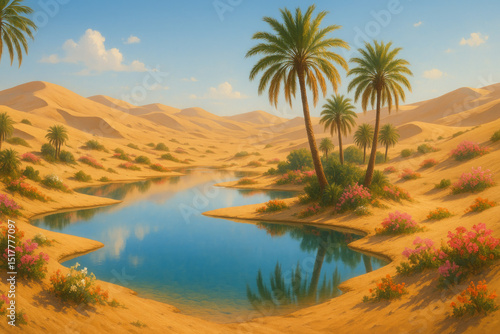 Wallpaper Mural Desert painting featuring palm trees and flowers. Torontodigital.ca