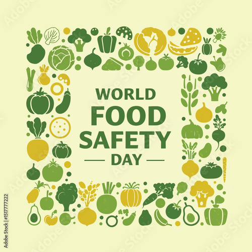 Food Safety Day (WFSD) celebrated on 7 June every year, aims to draw attention and inspire action to help prevent, detect and manage foodborne risks. Vector illustration.