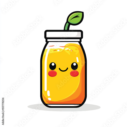 a cute juice bottle with smiling fruit mascot
