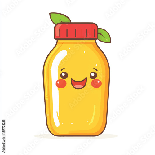 a cute juice bottle with smiling fruit mascot
