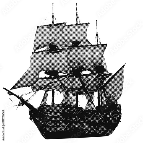 Pirate ship halftone grunge vector design element