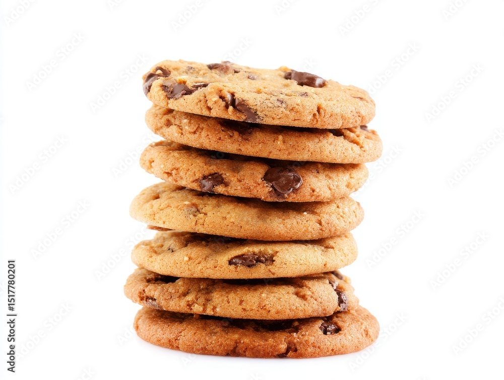Stack of chocolate chip cookies on white background
Stack of chocolate chip cookies on white background