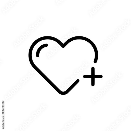 Heart with Plus Sign Icon: Symbol of Love, Addition, Positive Emotion, and Healthcare. Vector Illustration