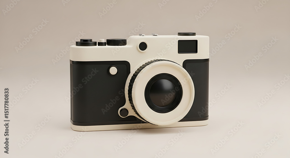 Fototapeta premium Retro Camera Design Minimalist Black and Cream 3D Render