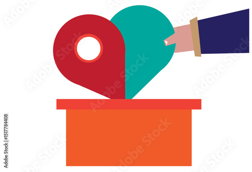 Donation or Voting concept with a heart and location icon. Editable Clip Art.
