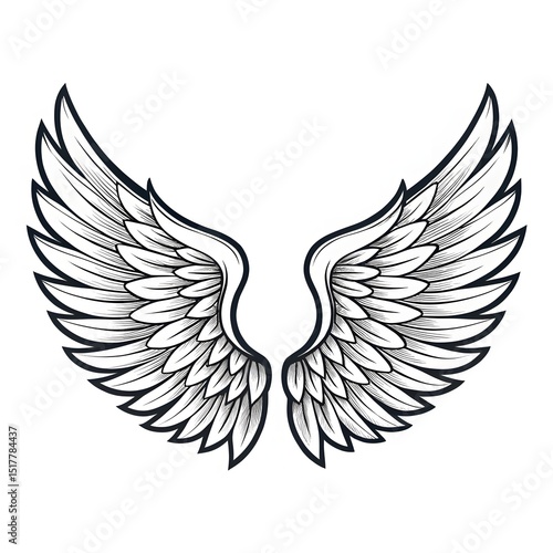 Elegant Angel Wings Symmetrical Line Art with Graceful and Minimalist Design