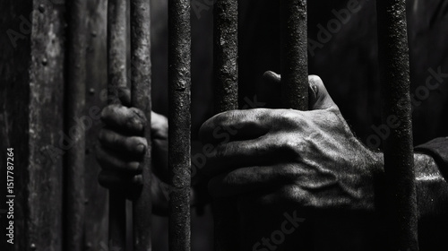 crime, criminal, despair, horizontal, loneliness, one person, punishment, solitude, violence, colour image, dirty, people, trapped, behind, closed, dark, unrecognisable person, black colour, confined 