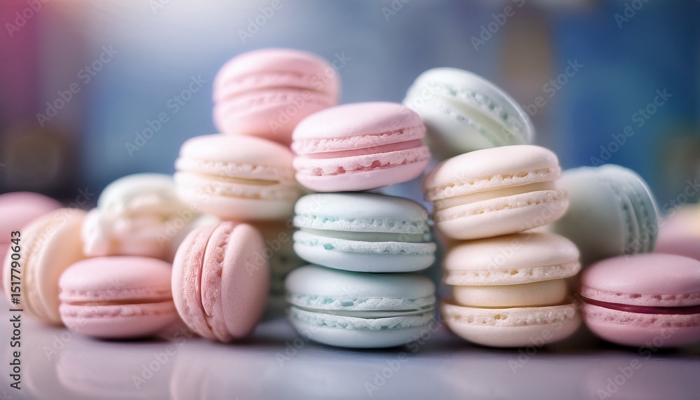 Fototapeta premium A delightful assortment of pastel-colored macarons, delicately arranged. sweet