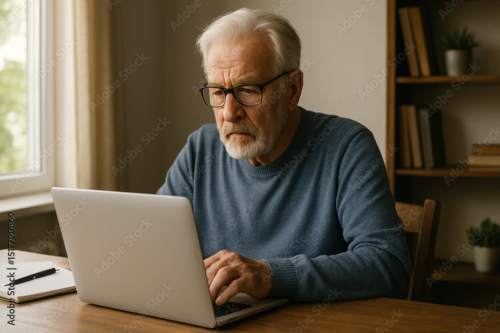 Older man using laptop. Older man using laptop.