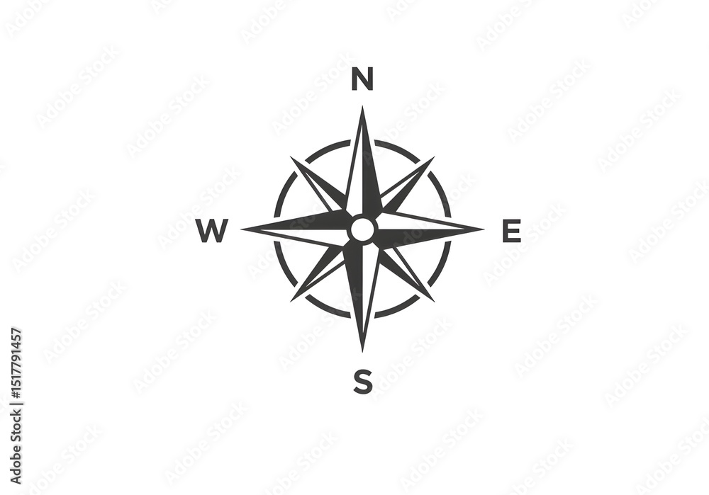 A compass rose with eight points and cardinal directions on a white background in a simple style A compass rose with eight points and cardinal directions on a white background in a simple style