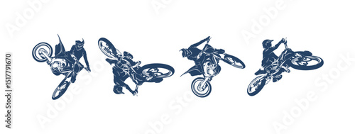 Motocross riders performing aerial stunts.