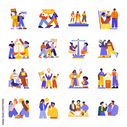 Set of Feminism Rights Flat Style Illustrations 

