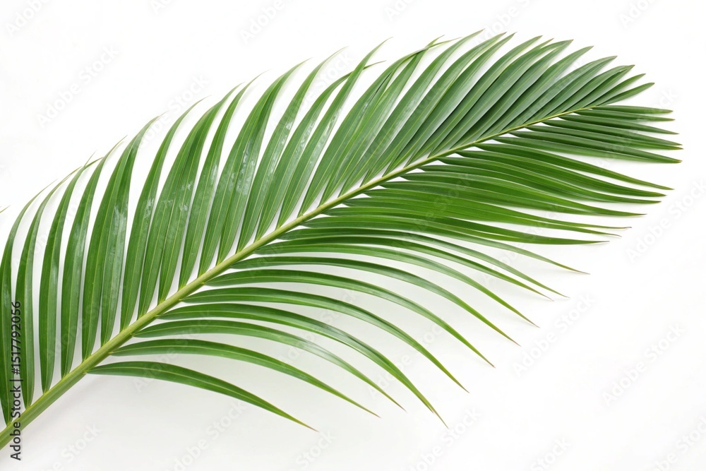 Single lush green palm frond isolated on white background Single lush green palm frond isolated on white background