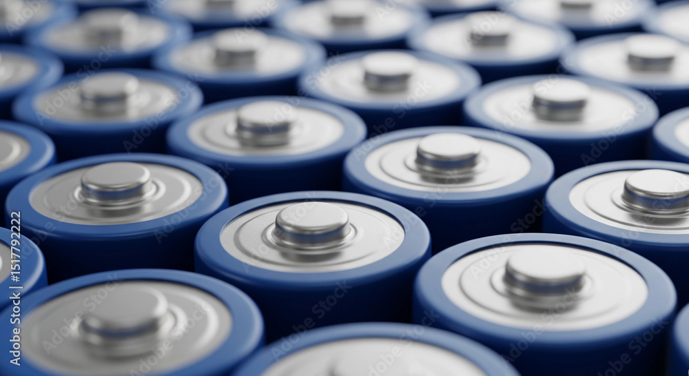 Close-up image of multiple blue cylindrical batteries arranged in rows, representing modern energy storage technology, power supply, and battery production for electronic and industrial applications. Close-up image of multiple blue cylindrical batteries arranged in rows, representing modern energy storage technology, power supply, and battery production for electronic and industrial applications.
