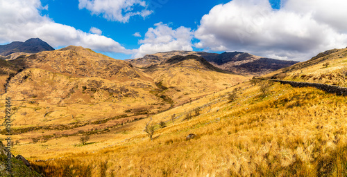 Bild auf Leinwand A view across the valley north of  lake Gwynant in Snowdonia, Wales in springtim
