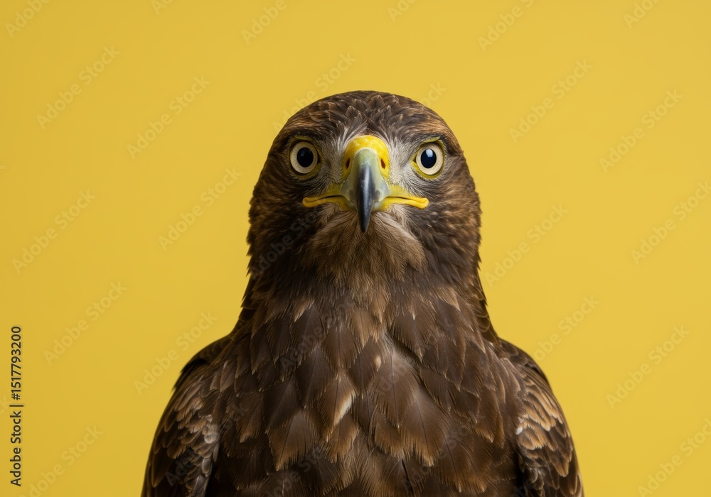 Fototapeta premium Majestic golden eagle portrait against a vibrant yellow studio backdrop