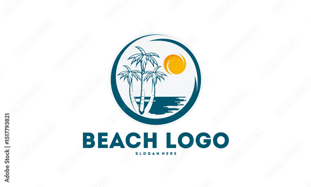 Fototapeta premium Beach design with palm trees and sun.