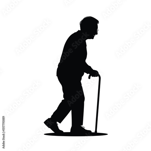 Silhouette of an elderly man walking with a cane depicting concepts of aging healthcare and support systems retirement lifestyle independence and dignity