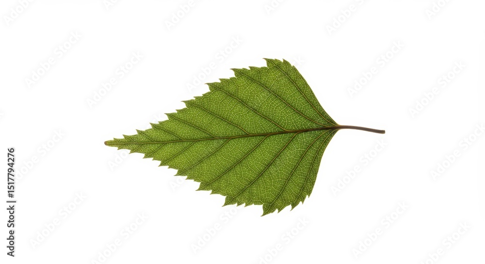 Fototapeta premium Green Leaf Detailed Structure Isolated on White Background for Botanical Use