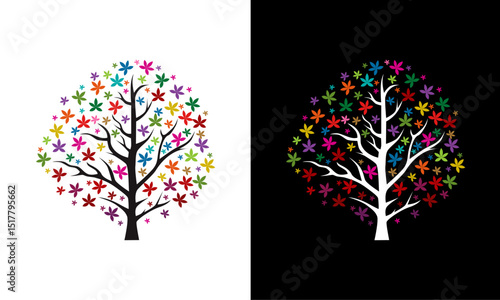 Colorful tree design composed of small floral elements.