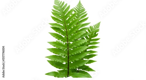 Vibrant green fern fronds isolated against a pristine white backdrop