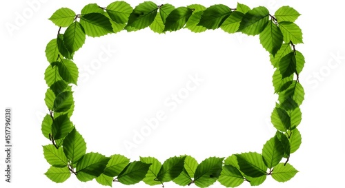 Vibrant green leaf border on white background creating a natural frame