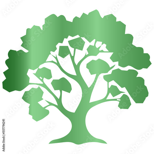 Green tree isolated on white gilded branch whispers echoing through obsidian glow and astral contour gradient art