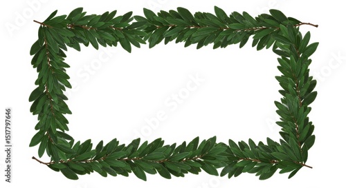 Botanical rectangle frame with fresh green foliage over a white backdrop