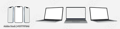 Electronics and devices related line icon set. Computers and mobile phones. Laptop and tablet vector collection