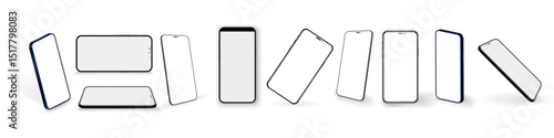 Realistic smartphone mockup. Mobile phone vector with isolated on white background. Device front view. 3D mobile phone with shadow. Realistic, high quality smart phone mockup for ui ux presentation.
