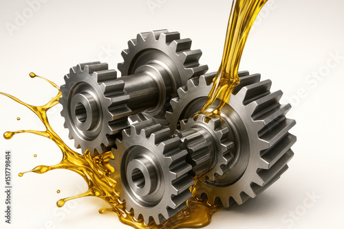 Gears spinning, oil splashing.