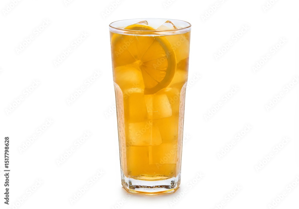 Refreshing iced tea beverage with lemon, presented in a tall glass Refreshing iced tea beverage with lemon, presented in a tall glass