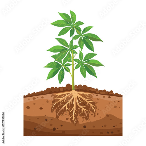 Cassava Plant with Exposed Roots