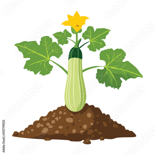 Zucchini Plant with Flower and Fruit