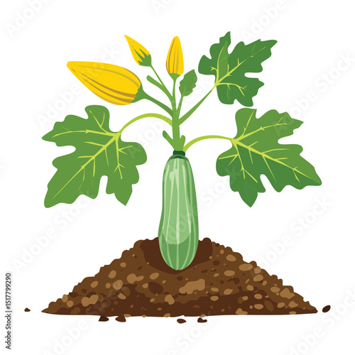  Zucchini Plant with Flower and Fruit