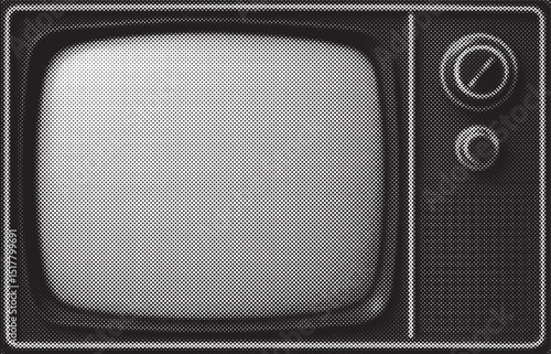 Halftone retro tv. Collage design element in trendy magazine style. Vector illustration with vintage cutout shape.
