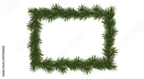 Festive frame made of fresh green pine needles on a crisp white backdrop