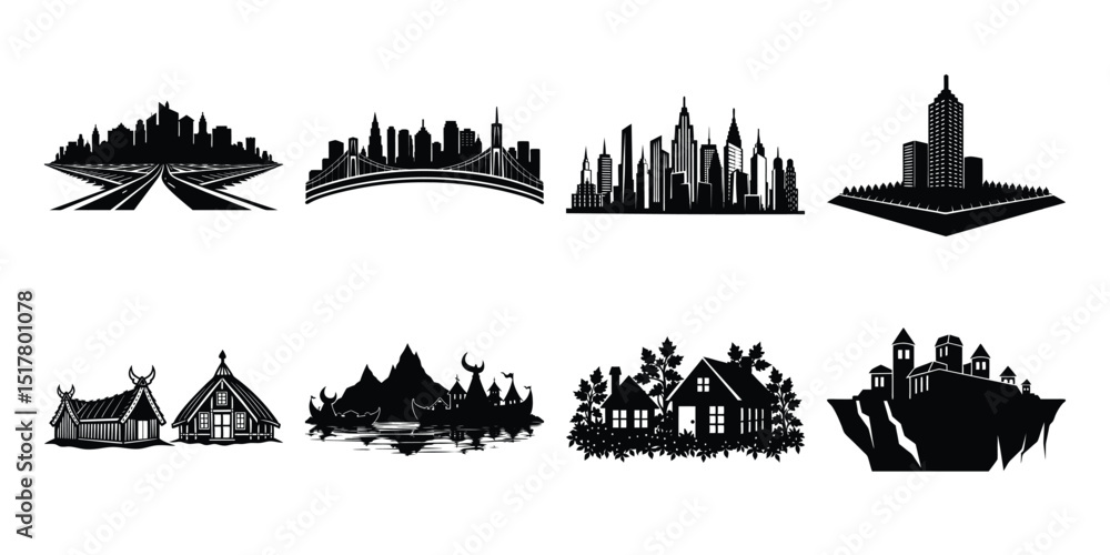 Fototapeta premium Architecture Silhouettes – Temples, Domes, and City Skylines