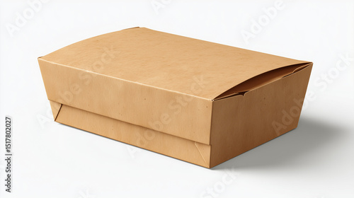 Brown Paper Food Container with Folded Lid on White Background