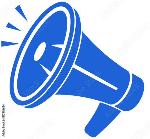 Icono de un megáfono sonando o transmitiendo un mensaje o comunicado en color azul sobre fondo blanco