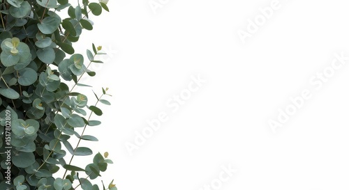 Delicate eucalyptus branches frame a clean white background for design purposes