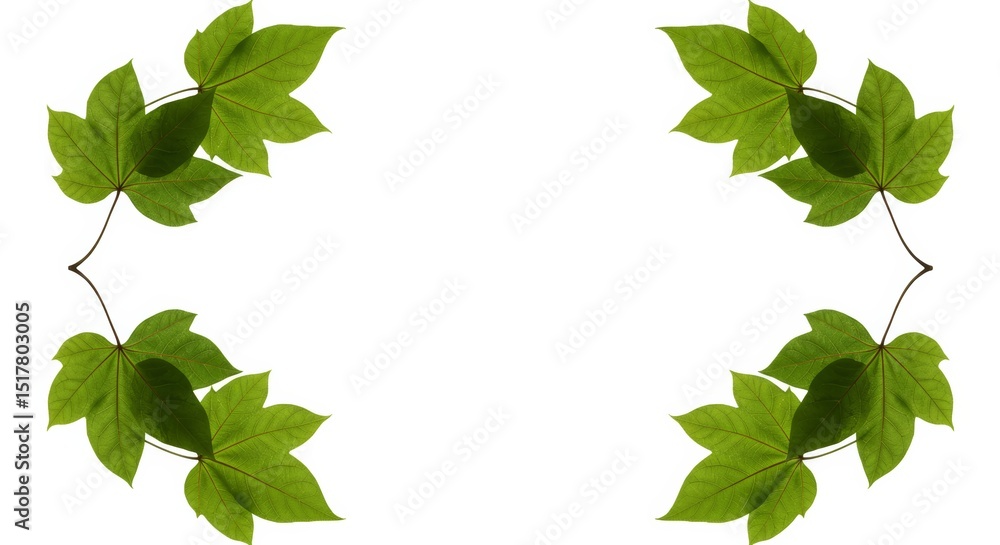 Botanical Frame with Lush Green Leaves on White Background Minimalistic Concept Botanical Frame with Lush Green Leaves on White Background Minimalistic Concept