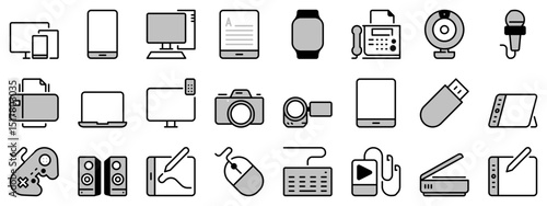 Icons in two tones about devices