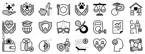 Icons in two tones about employee benefits