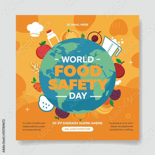 Food Safety Day (WFSD) celebrated on 7 June every year, aims to draw attention and inspire action to help prevent, detect and manage foodborne risks. Vector illustration.