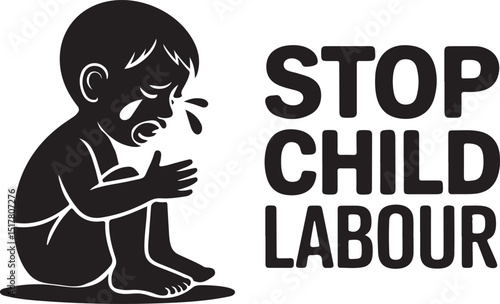 Powerful black and white illustration advocating to stop child labour exploitation and abuse