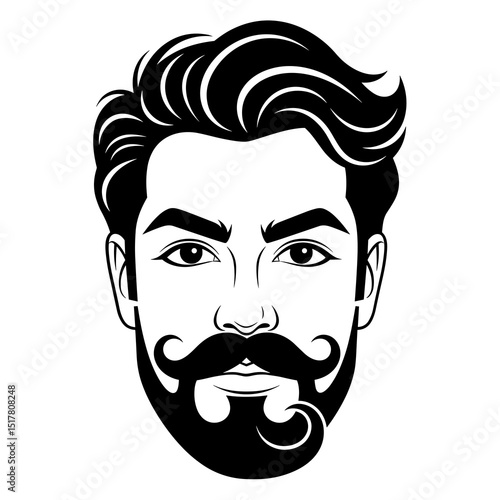 Close Up Monochrome Portrait of a Man with a Stylish Mustache and Groomed Beard