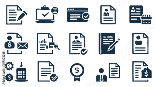 Streamlining Business Operations with Automated Document Management Solutions in Modern Dark Blue Line Art Icons on a