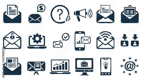 Email and Digital Marketing Strategy Connecting Communicating and Growing with Visual Graphic Icons Against a Dark